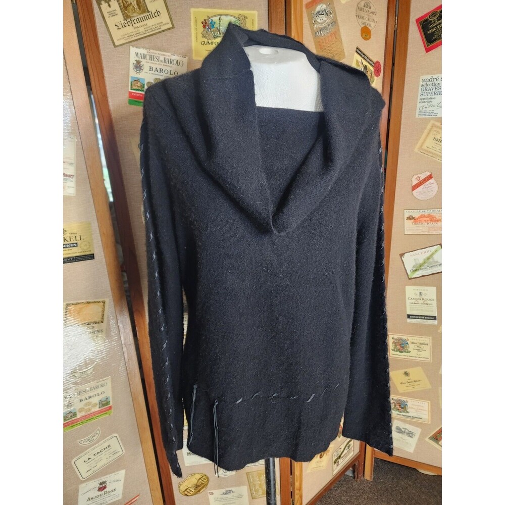 Essendi Cashmere Black Sweater Faux Leather Turtleneck Western Stretch